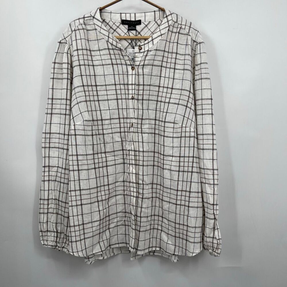 Sanctuary Multicolor Plaid Linen Blend Long Sleeve Button Down Shirt Size 2X NWT